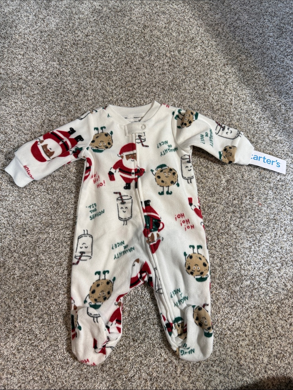 Carter's Cream Holiday Santa & Cookie Footed One-Piece 3M